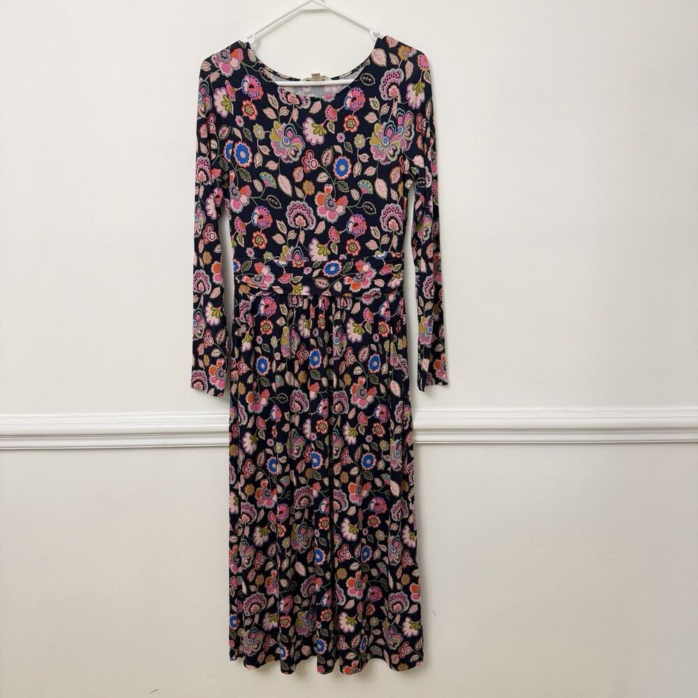 Boden Amelie Midi Dress Women's Size 8 Cascade Bloom Navy Floral Long Sleeve